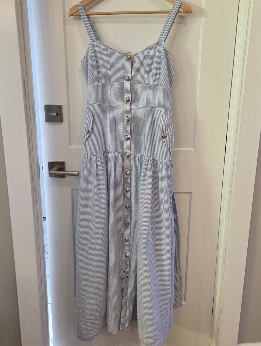 a loves a Blue & White Button Front Summer Dress M Coastal Cottagecore Lagenlook